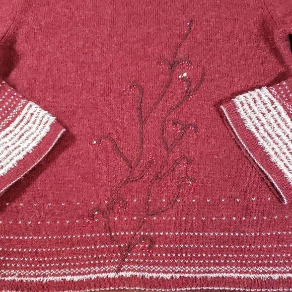 Bob Timberlake 100% Wool Beaded Flowers Floral Sweater Bell Sleeves Crew Neck M - Picture 2 of 9